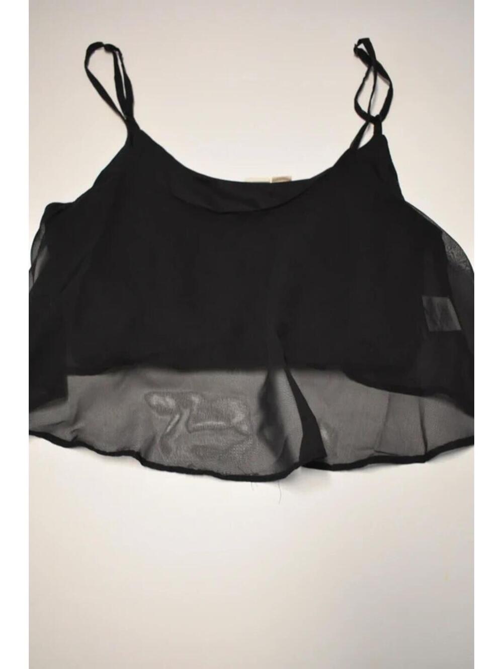 Lagaci Black Sheer Crop Top Women’s Size L Flowy Layered Tank Camisole